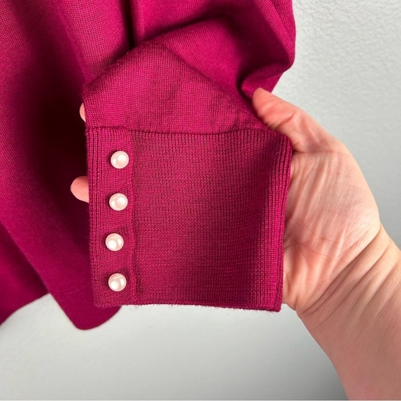 NWOT Talbots Women's Size XL Marino Wool Maroon Pearl Button Sweater - Picture 3 of 8